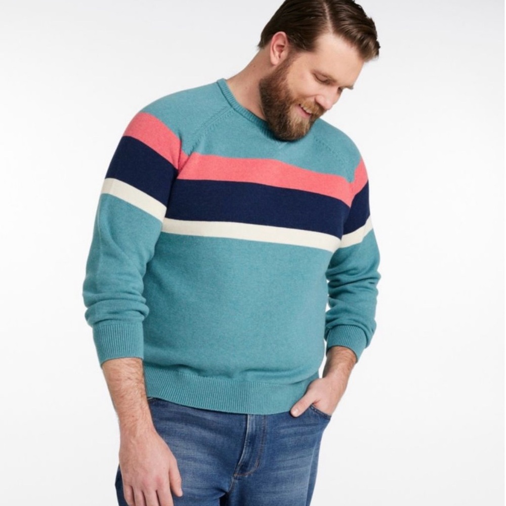 L.L. Bean Cotton Cashmere Striped Crewneck Sweater - XL Tall